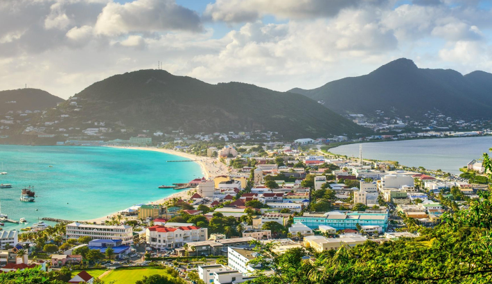 Aerial view of Philipsburg and Great Bay St. Maarten