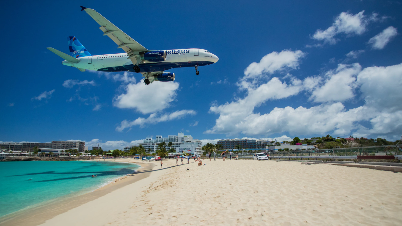 Maho Beach St. Maarten with airplanes landing near the beach