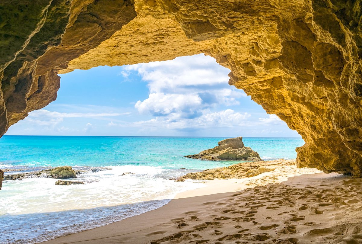 Limestone cave and secluded beach at Cupecoy Sint Maarten
